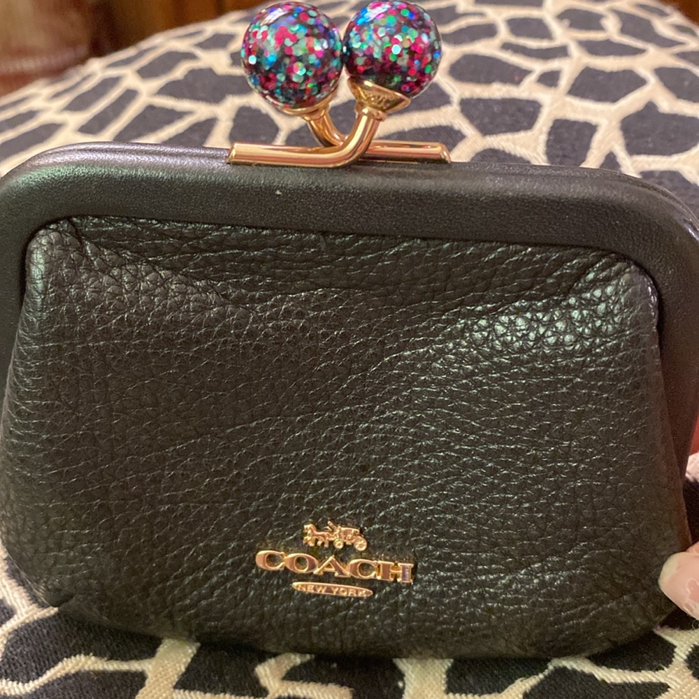 Coach Kiss-Lock Leather Coin Purse